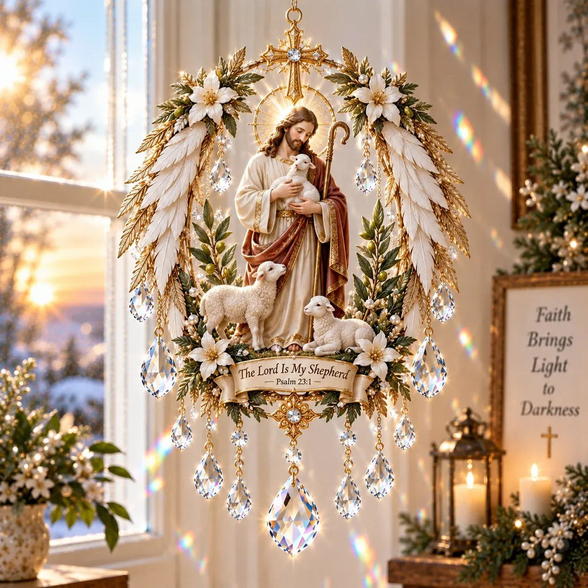 👶 Holy Family Nativity Window Prism ✝️ Rainbow-Making Crystal Sun Catcher, 12.6 × 9.4 in ✨