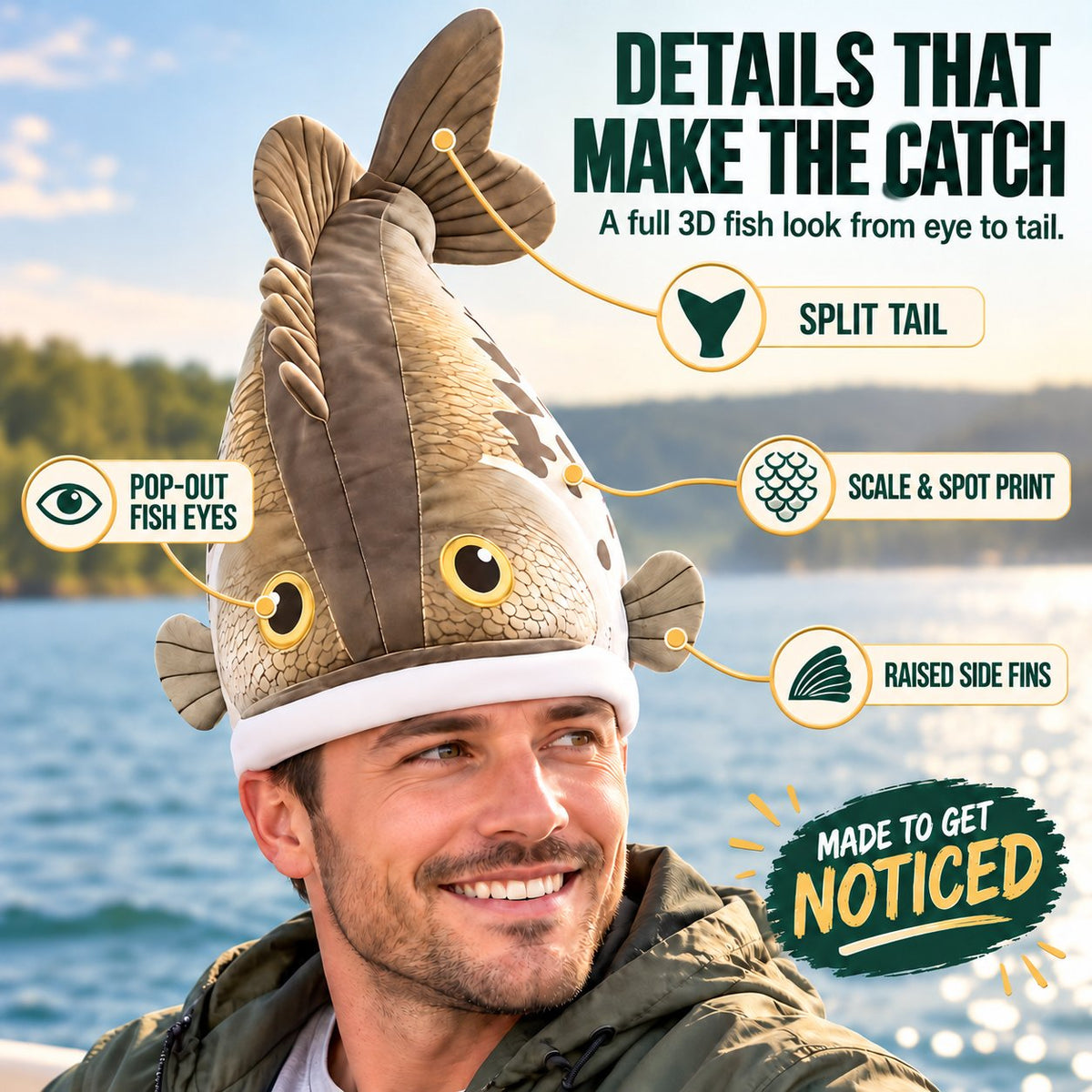 🔥Last day 50% OFF🐟 Funny 3D Fish Hat — Funny Fishing Gift for Anglers, Lake Days & Parties