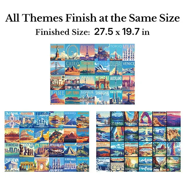 rokt&razo Travel Series, 24 Mini Pack 1000 Pieces Jigsaw Puzzle, 8 Puzzle Stickers, 3 Themes: National Parks, World Heritage, Global City Tour