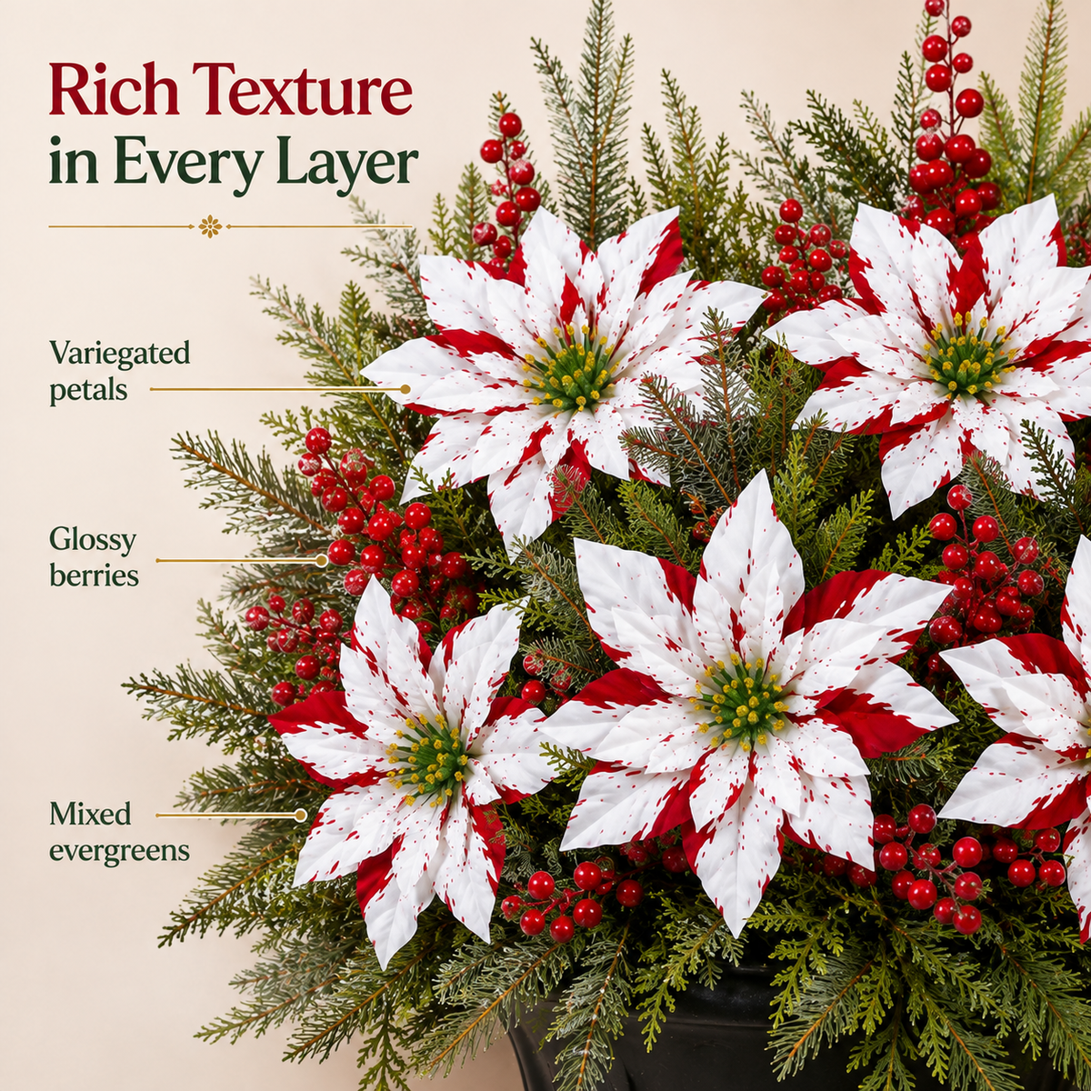 ❤️ Christmas Poinsettia Planter Inserts – Red & White Holiday Floral Picks