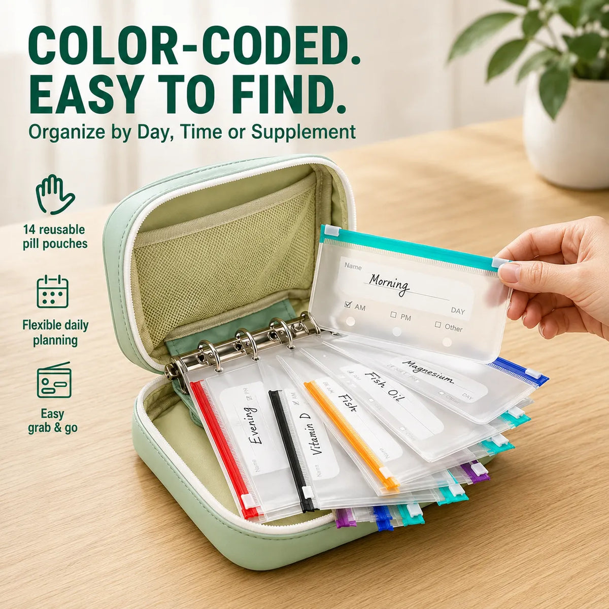2-Week Pill Storage Binder 💊 – Portable Multi-Purpose Organizer Case