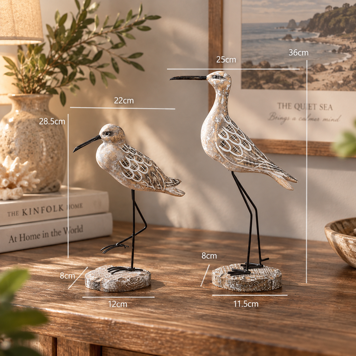 🌊 Coastal Shorebird Wooden Figurines – Rustic Beach House Decor