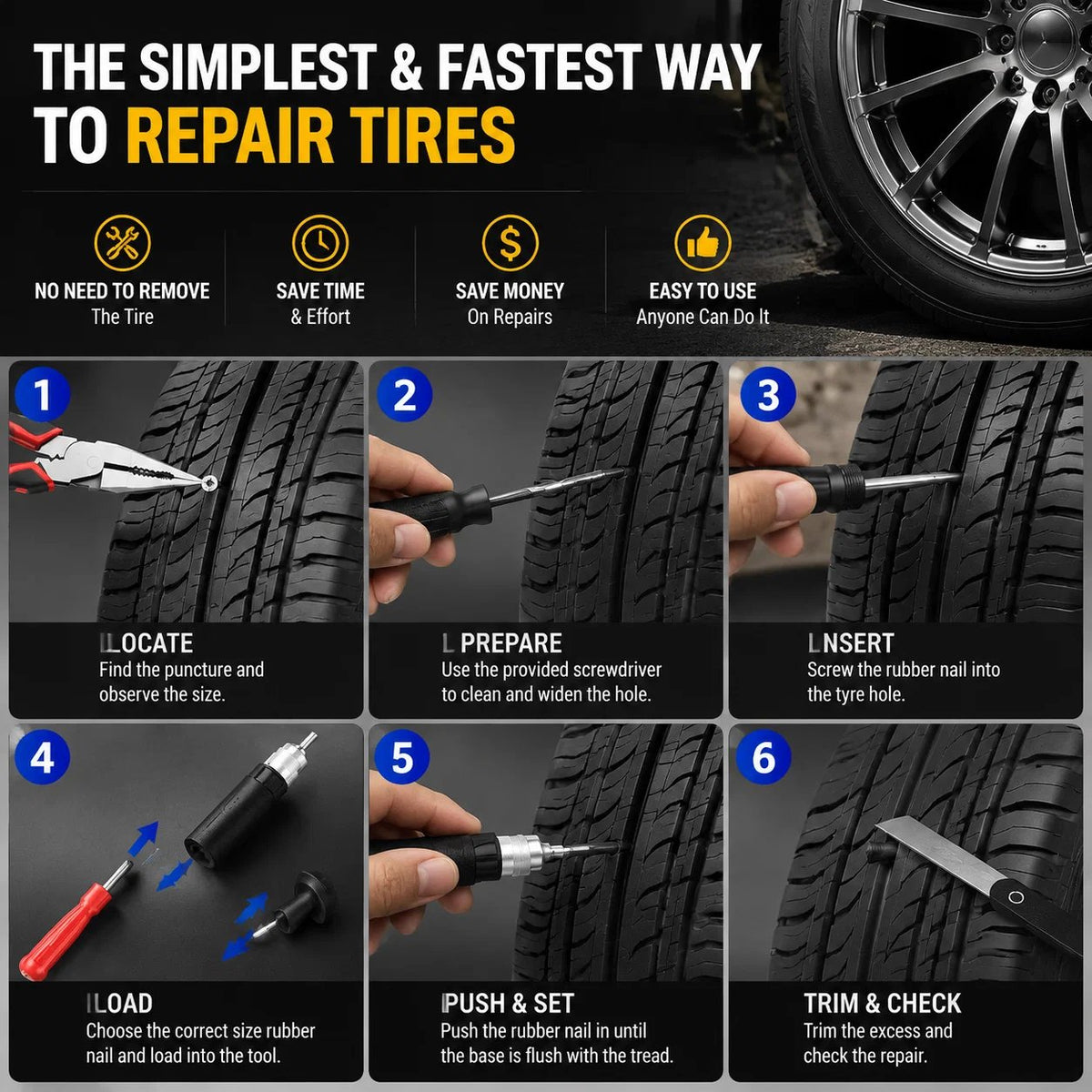Mushroom-Style Tire Plug Kit 🍄 – Compact Roadside Puncture Repair | Free Shipping