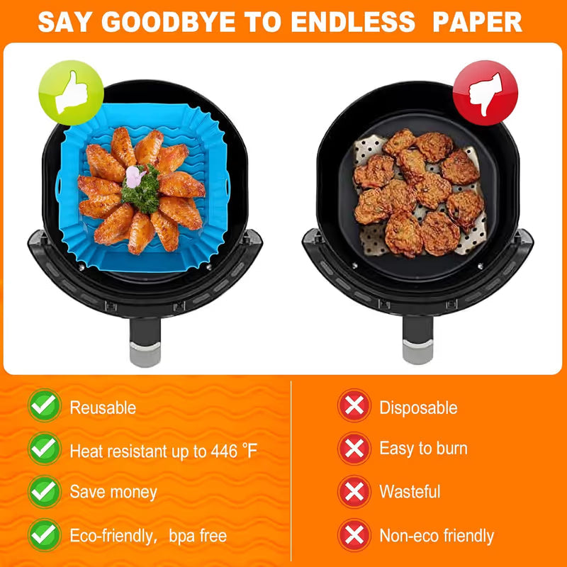Reusable Air Fryer Silicone Liner 🍟 – 8" Nonstick Cooking Basket Insert