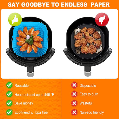 Reusable Air Fryer Silicone Liner 🍟 – 8" Nonstick Cooking Basket Insert