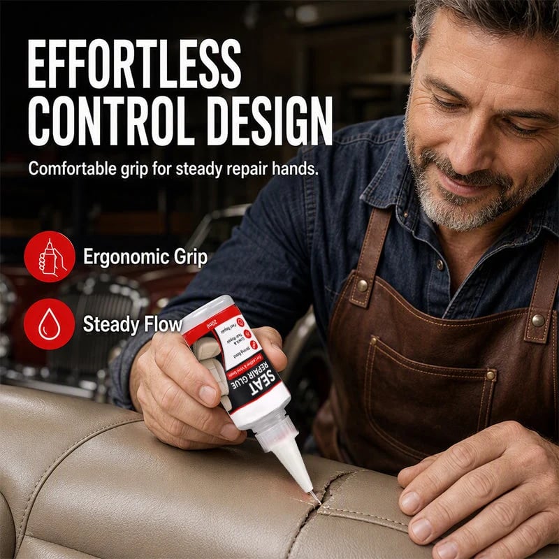 💯 Quick Dry Car Seat Leather Repair Glue‑ Precision Nozzle Vinyl & Leather Adhesive, Permanent Bond Repair Glue for Car Seats, Sofas & Leather Furnitures