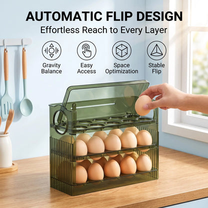 🥚 30-Egg Fridge Keeper – Clear Stackable Storage Tray with Protective Lid, Green