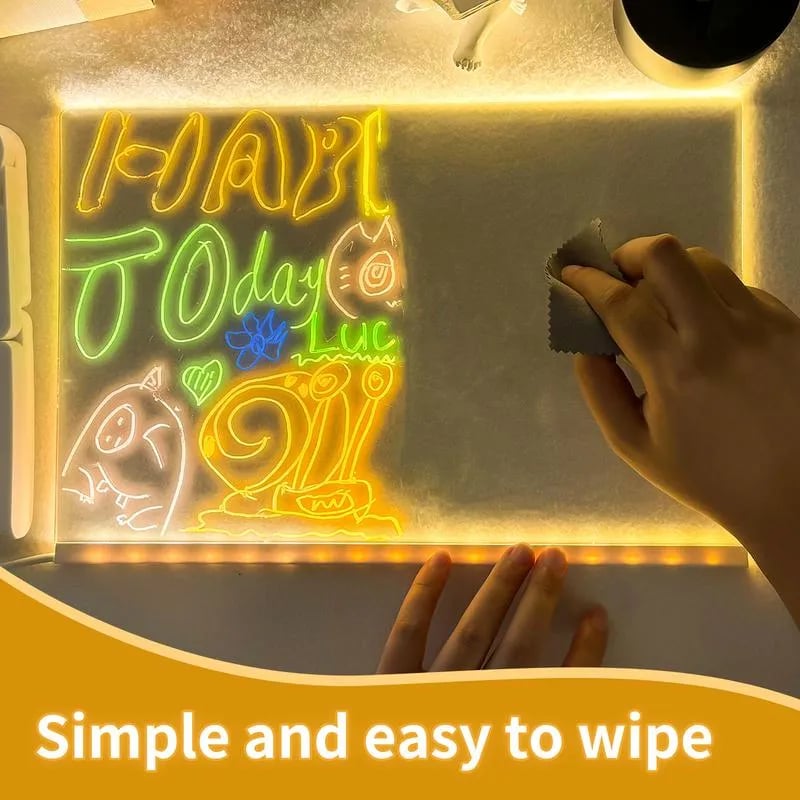 ✨🎨 Reusable LED Acrylic Message Board – Light-Up Drawing & Writing Board with 7 Color Pens