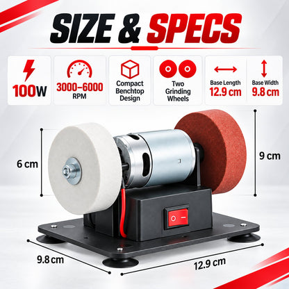 ⚙️ Compact 100W Bench Grinder with Adjustable Speed and Twin Wheels for Sharpening, Smoothing Edges and DIY Workshop Projects