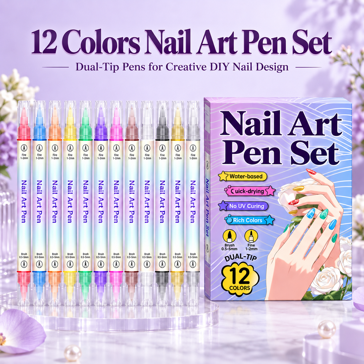 💅 12/24 Color Nail Art Pen Set – Dual-Tip Drawing & Dotting Markers