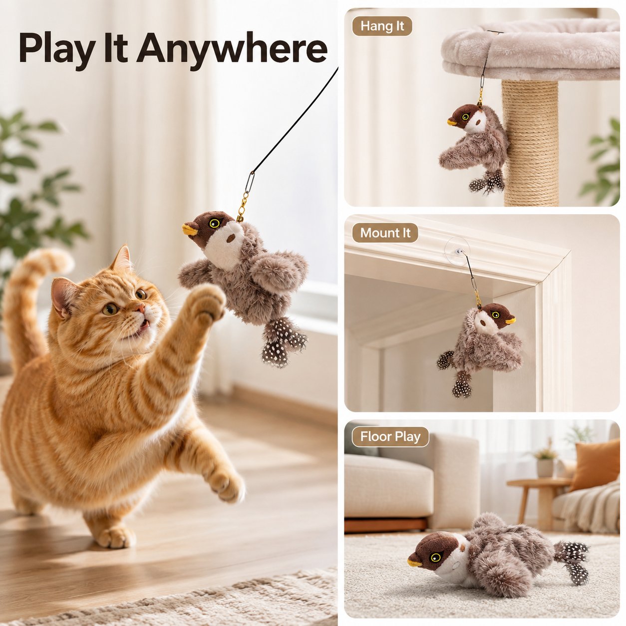 Flapping Bird Interactive Cat Toy, Hunting Stimulation Toy to Relieve Cat Boredom & Scratching