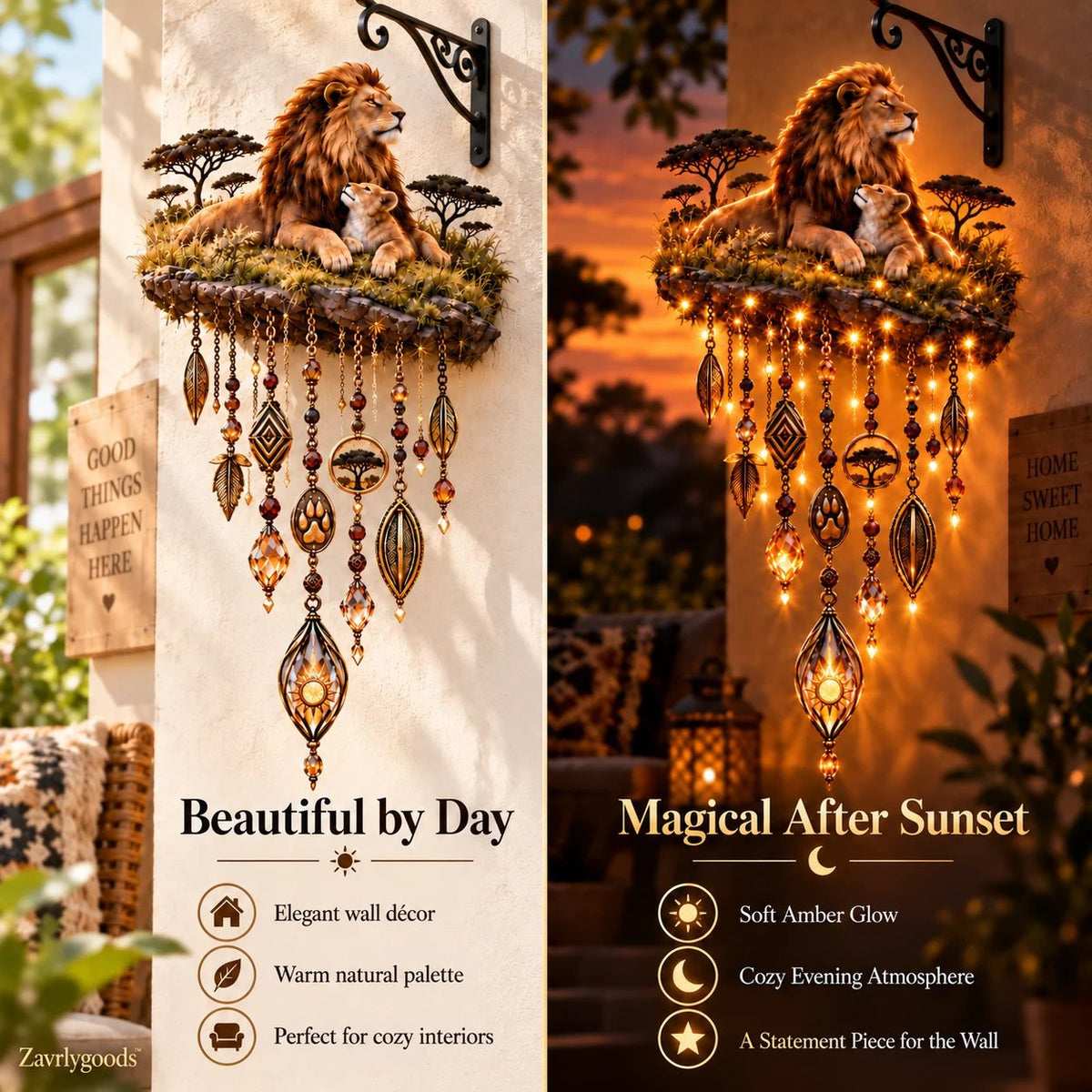 Majestic Savannah Family Glow™ – Beleuchtete Wanddekoration „Löwe & Junges“