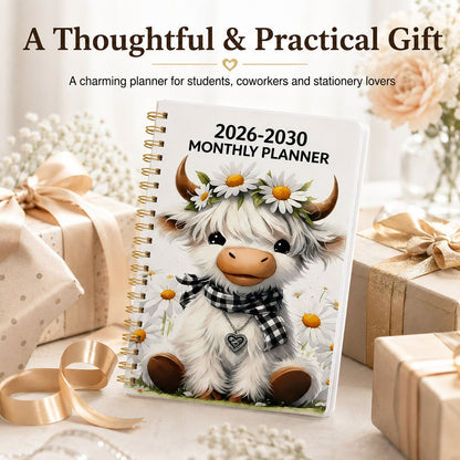🔥LAST DAY 49% OFF - 🐮 2026–2030 Monthly Planner ✨ Cute Highland Cow 5-Year Calendar | Large Monthly Blocks for Long-Term Planning