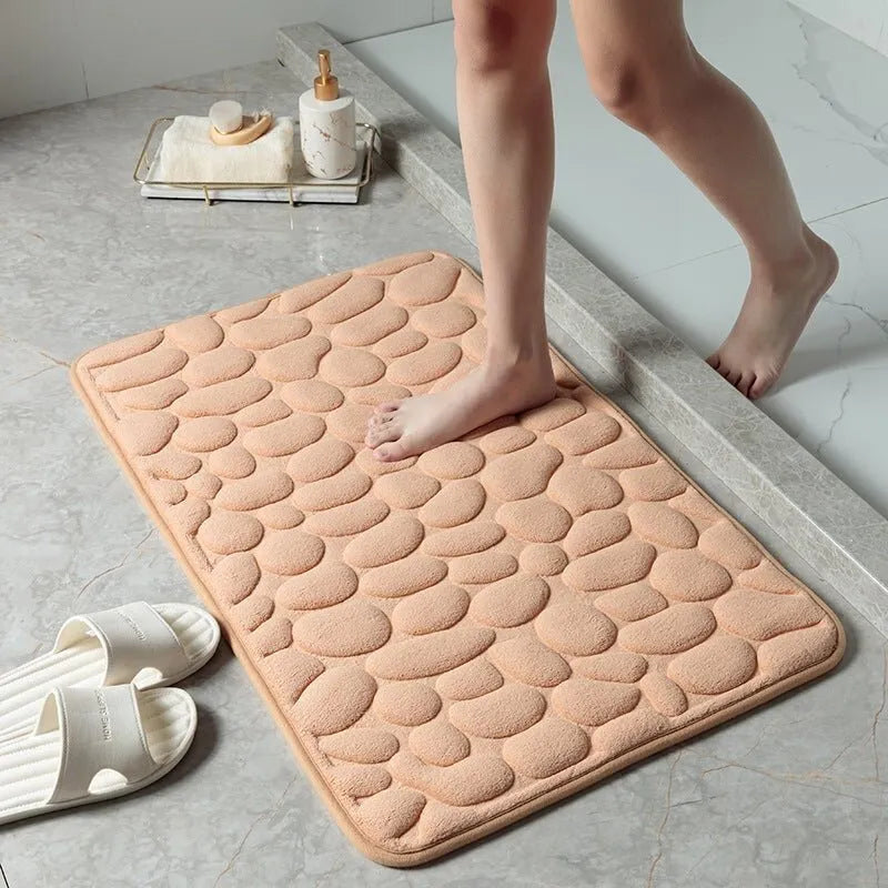 🛁 Cobblestone-Textured Bath Mat – Soft Bathroom Rug, Gray 40×60cm