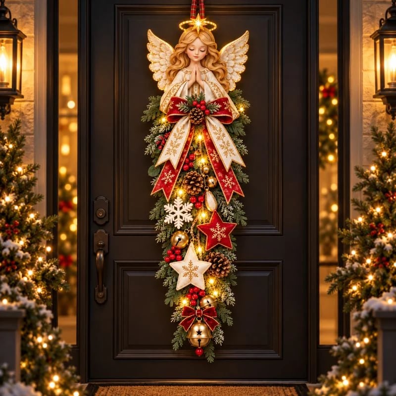 💯🔥49% OFF✨👼 Lighted Angel Christmas Door Swag – A Heavenly Holiday Welcome