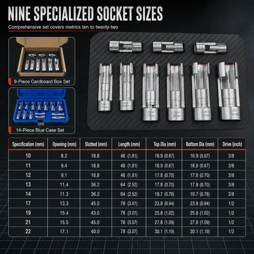 9-Piece Slotted Flare Nut Socket Set 🔩 – 10–22mm with Case