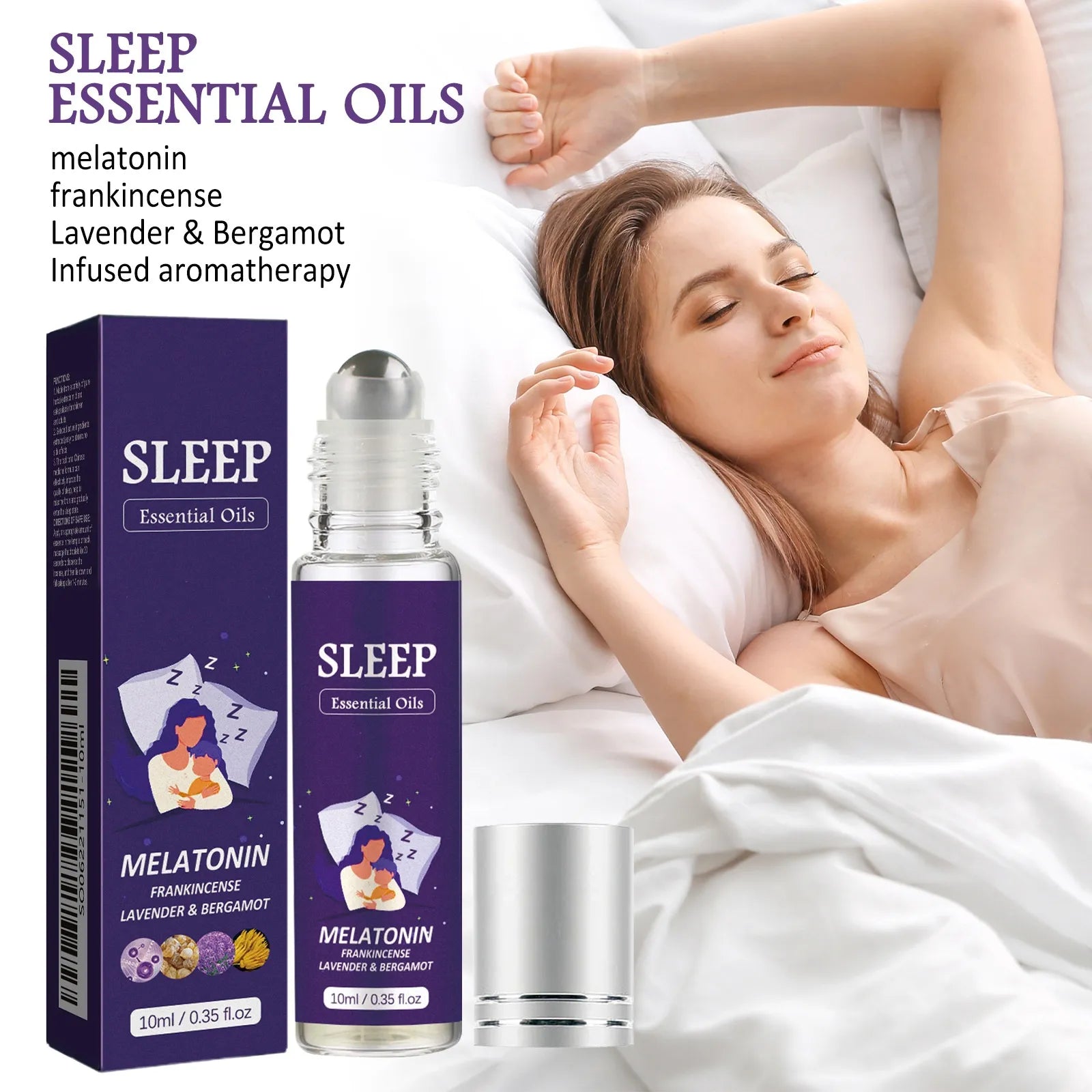 💜Plant Aromatherapy Sleep Roll-On Essential Oil｜Lavender & Bergamot Formula Portable Pre-bed Calming Care Oil🌙