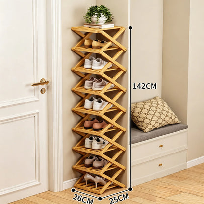 🌿 3-Tier Folding Bamboo Shoe Organizer in Natural Wood | Ready to Use, No Assembly Needed