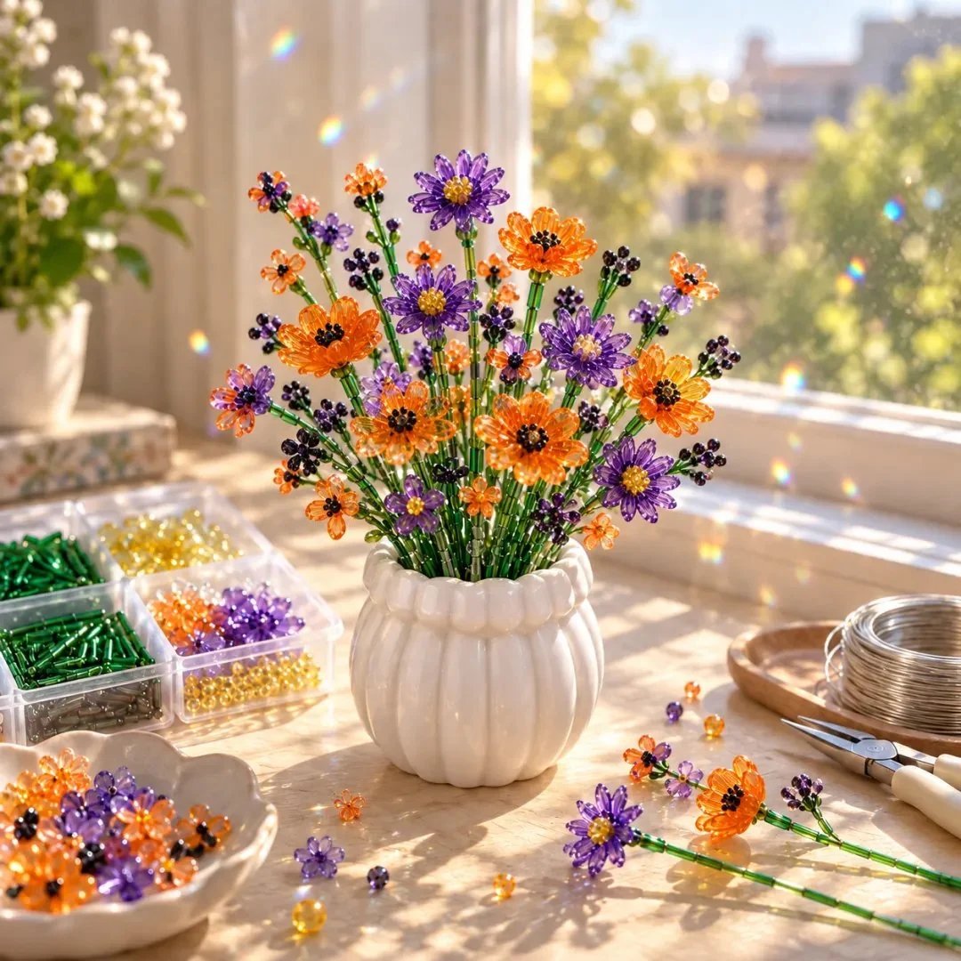 🌸 DIY Beaded Wildflower Bouquet Kit – Handmade Crystal Flower Craft Set