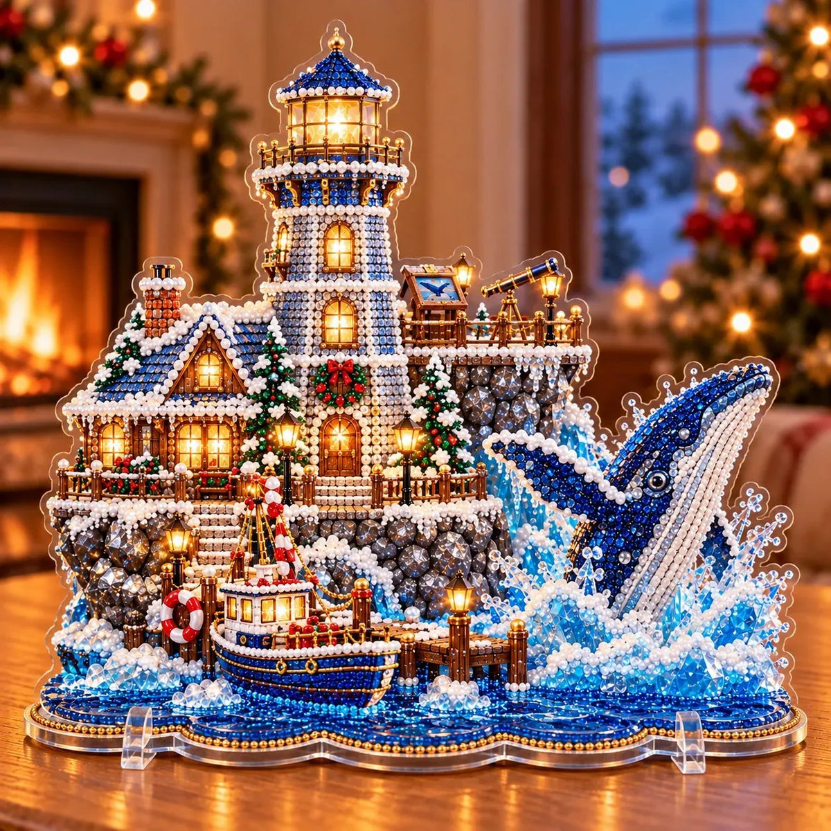 ✨ Premium Parel Kerstvuurtoren Diamond Painting-kunstset | Luxe, fluweelzacht canvas met krasbestendige, kleurvaste parelkralen – DIY-kerstdecoratie 🎅⛄️❄️