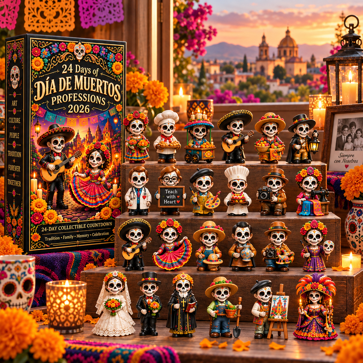 Día de Muertos professions 24-day collectible countdown calendar and miniatures