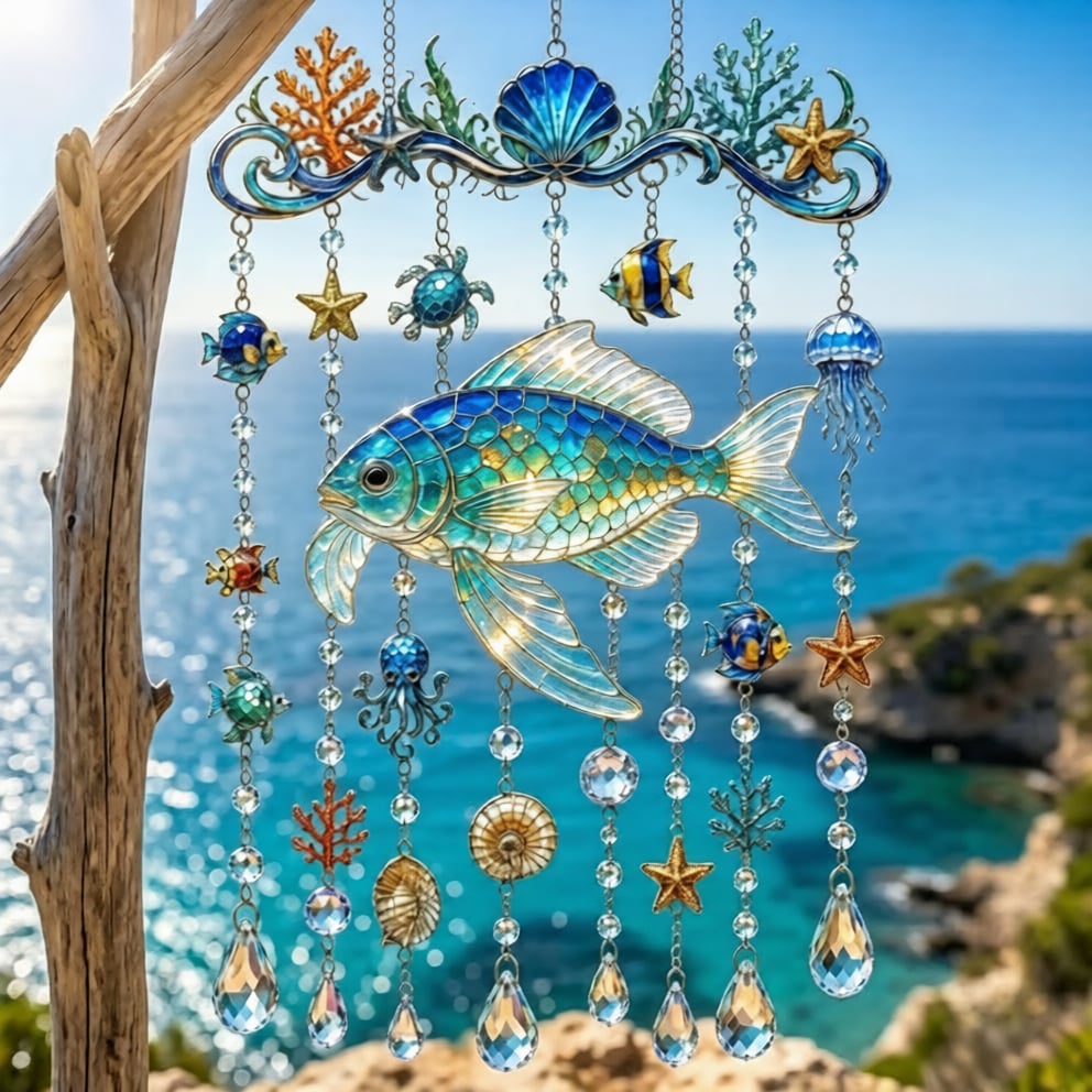 🐬 49% OFF Today | Crystal Ocean Wind Chime ✨ Coastal Hanging Decor for Garden, Porch & Yard