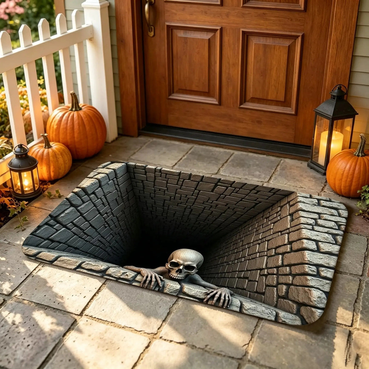🎃 Spooky Halloween Entryway Mat with 3D Skull and Creepy Clown Design 👻
