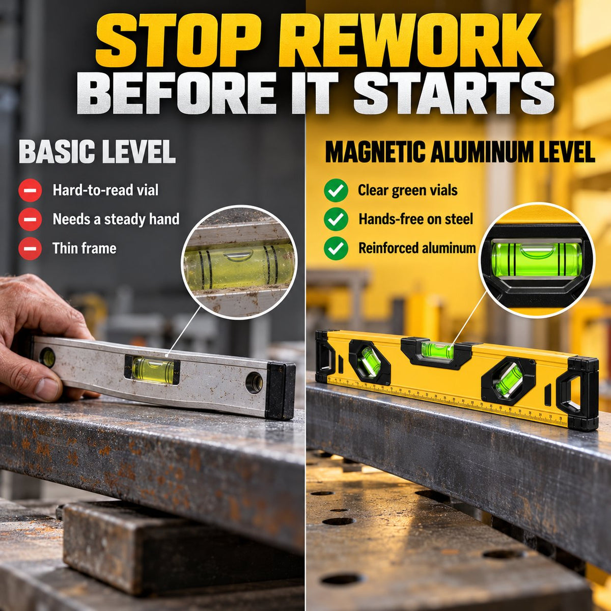 Heavy-Duty Magnetic Spirit Level 🧰 Precision Aluminum Tool in 5 Sizes