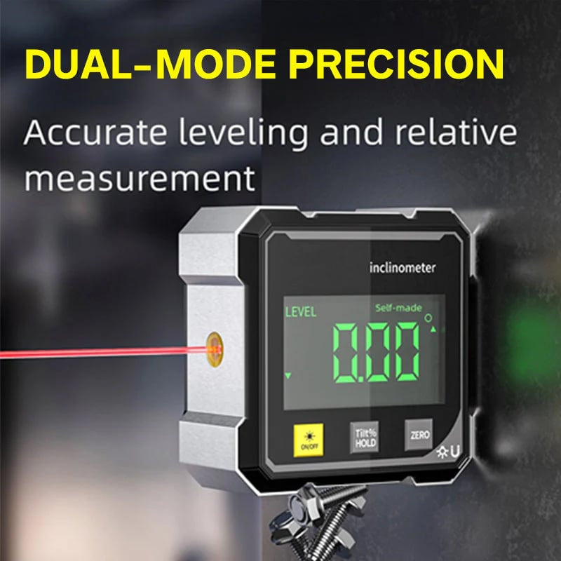 🔧📐 Magnetic Digital Angle Finder with Laser Level, 4-Sided Base for Accurate Carpentry & Construction Measurements ✨