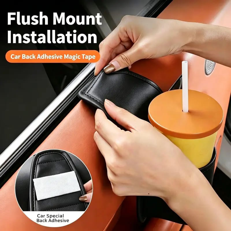 🚗 Double-Tier Leather Car Door Caddy – Slim Storage for Phone, Keys & Daily Gear