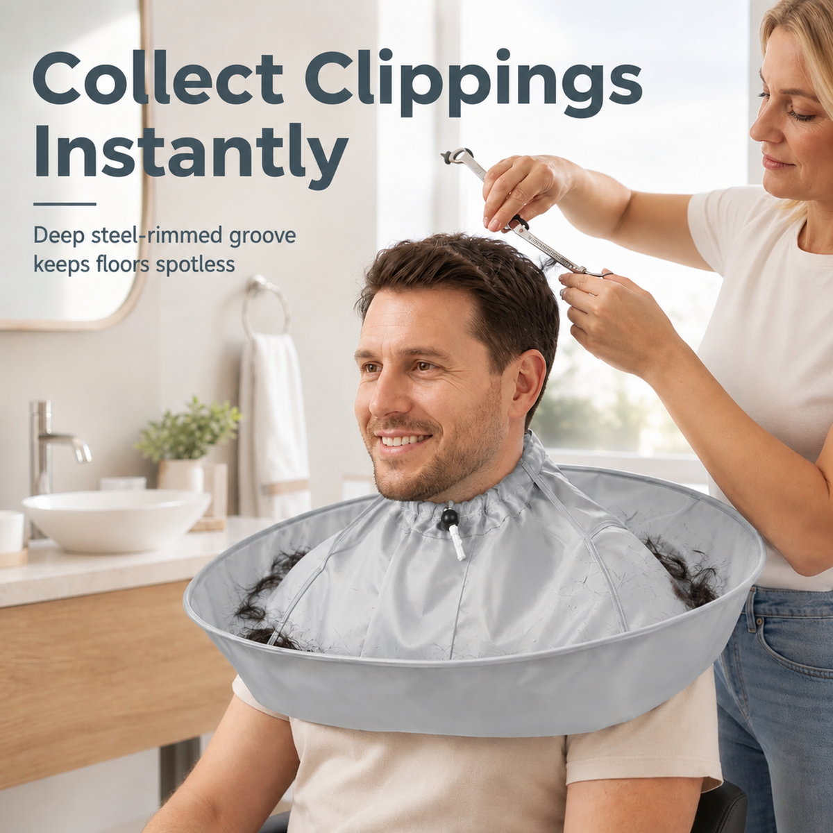 Haircutting Cape with Catcher ✂️ – Waterproof No-Mess Hair Trimming