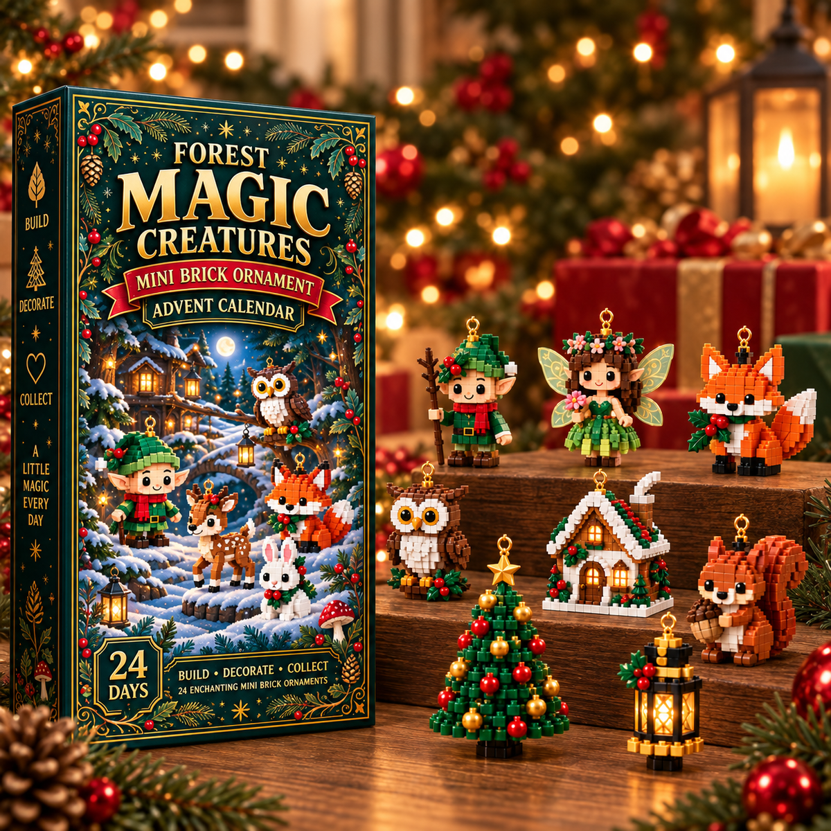🎄 24-Day Woodland Wonders Advent Calendar ⏳ Build 24 Enchanting Fantasy Creature Ornaments for Your Christmas Tree, Mantel, Wreath and Holiday Decor 🧝‍♀️✨