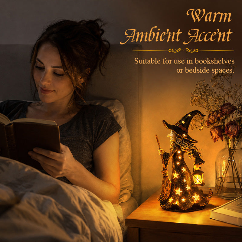 🌟🧙‍♀️ Sterrenlicht Heks Nachtlampje Beeldje | Halloween Heksenornament met Warme LED-verlichting 🎃