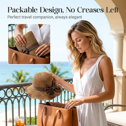 🔥HOT Sale🔥👒Elegant Woven Straw Sun Hat with Bow 🌞