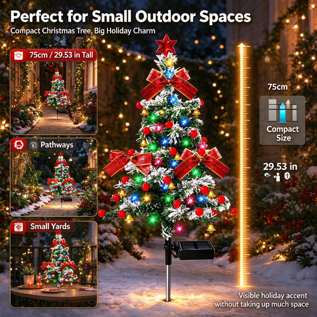 ☀️ Solar-Powered Christmas Garden Lights – Outdoor Holiday Glow for Trees & Courtyards