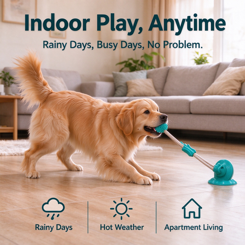 🐶 Suction Cup Dog Tug Toy – Interactive Chew & Teething Fun