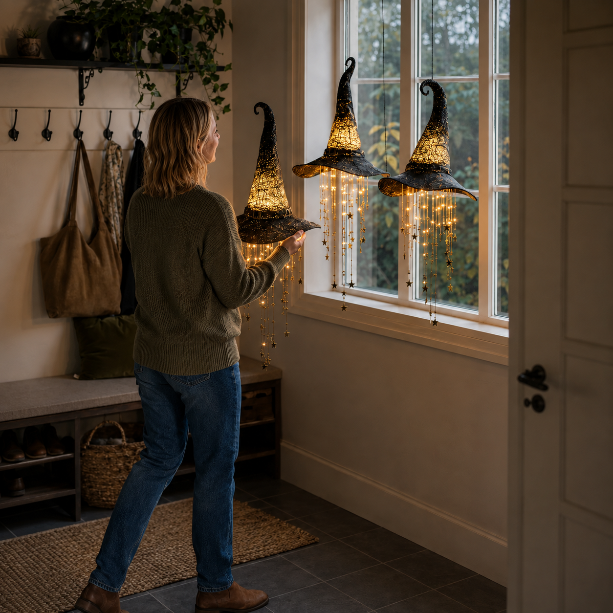 Lighted Witch Hat Hanging Chime