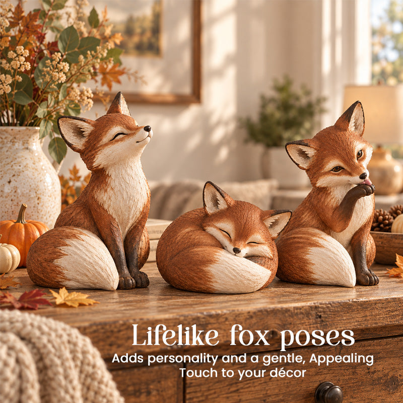 🦊 Charming Fox Figurines – Rustic Woodland Decor for Shelves & Cozy Spaces