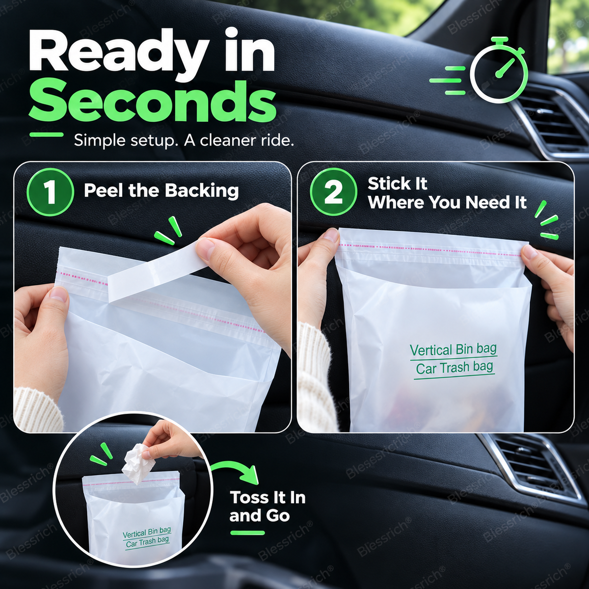 🥳2026 HOT SALE🥳💞50K+ SOLD!🚗Self-Adhesive Car Cleaning Bags – Stick anywhere, stand firm. Multi‑use for trash or storage. No mess, no marks. 🧹✨