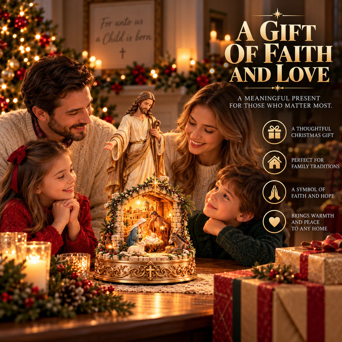 ✨ Jesus & Nativity Lighted Sculpture – Christian Christmas Decor