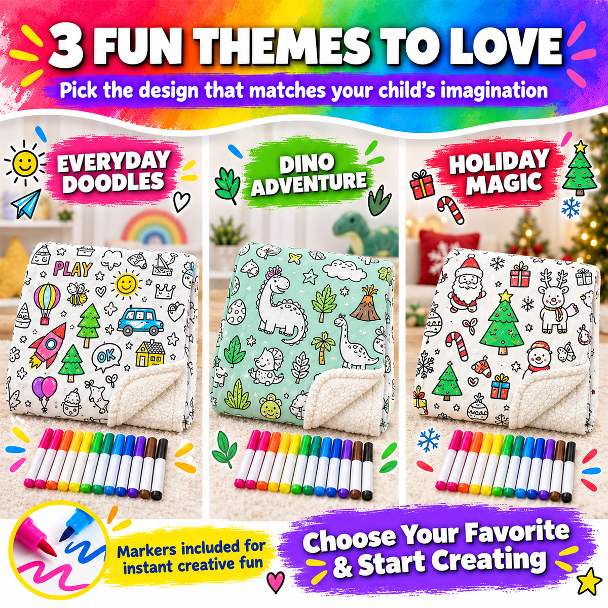 🖍️ Create Your Own Cozy Coloring Blanket with 12 Vibrant Fabric Markers
