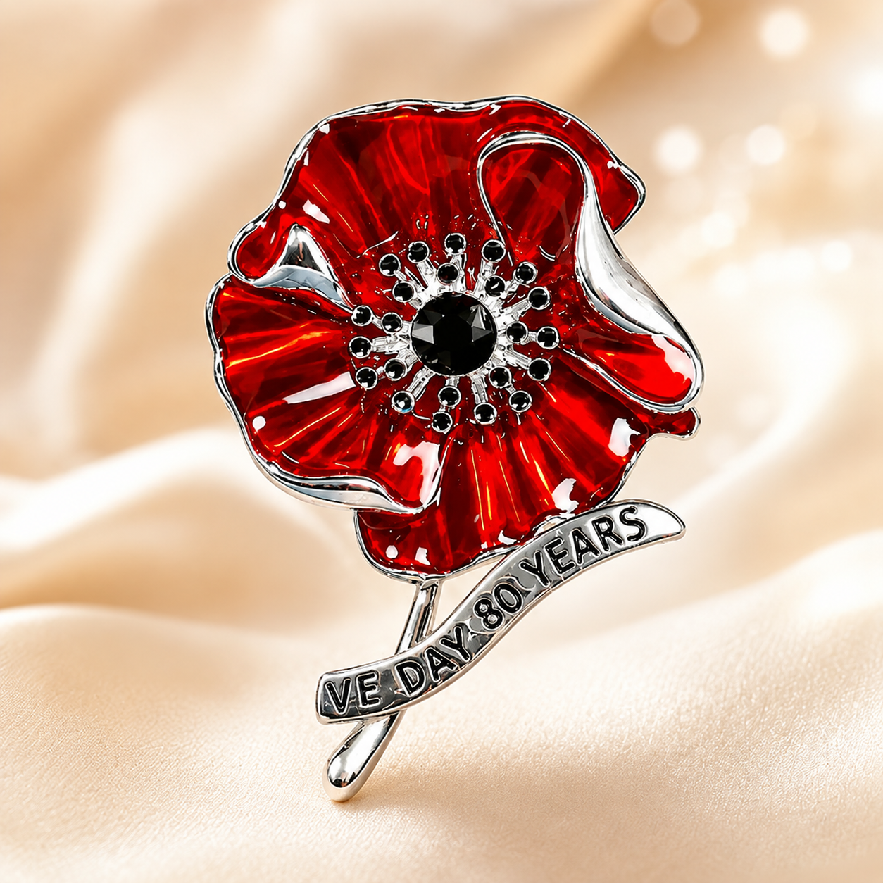 🌺 Lest We Forget Remembrance Poppy Brooch – VE Day 80th Anniversary Tribute Pin