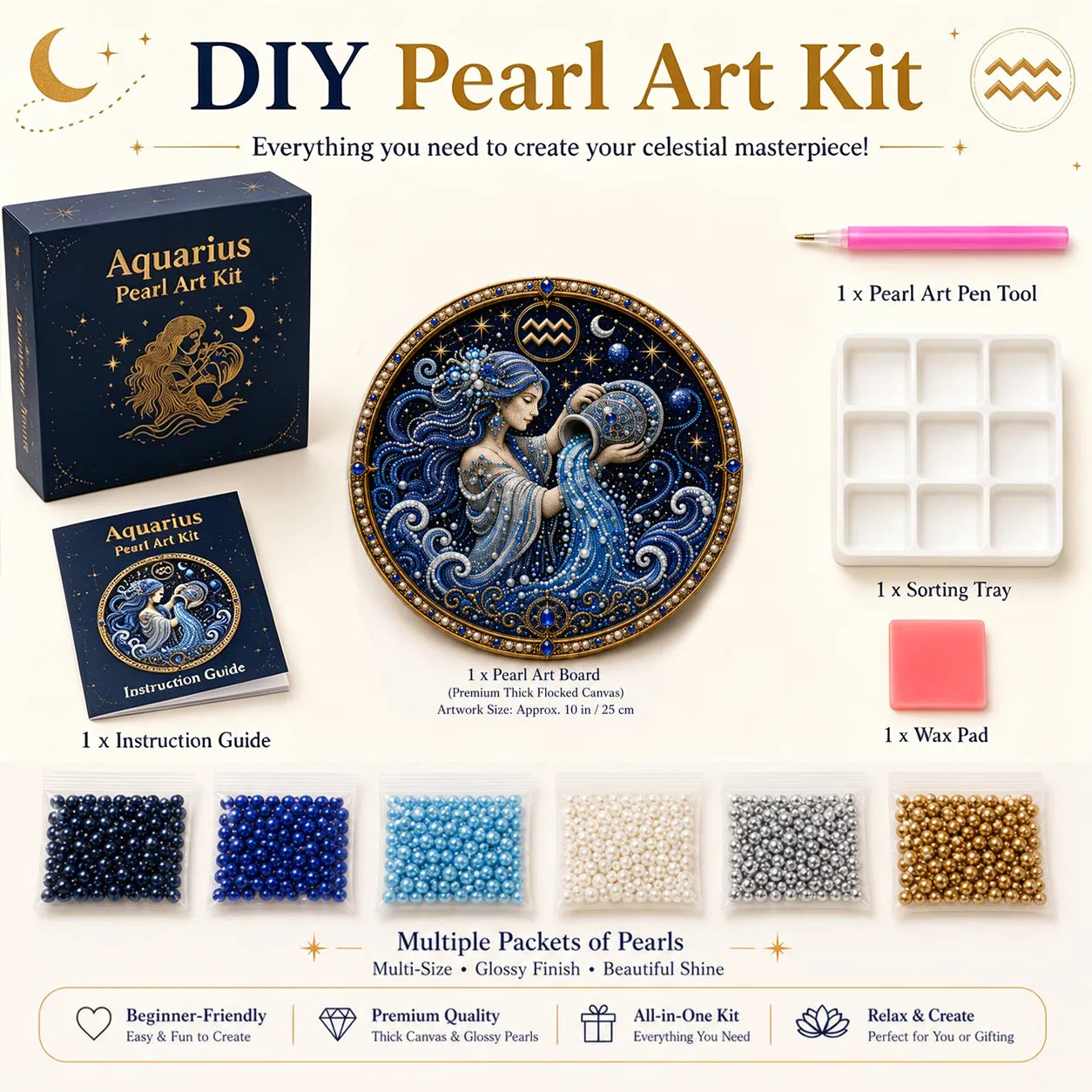 🔥49% OFF – ✨ Premium 3D Pearl 12 Zodiac Signs Art Kit | Luxury Flocked Canvas with Scratch-Resistant Non-Fading Pearl Beads DIY Handmade Astrology Decor ♈🌙💎