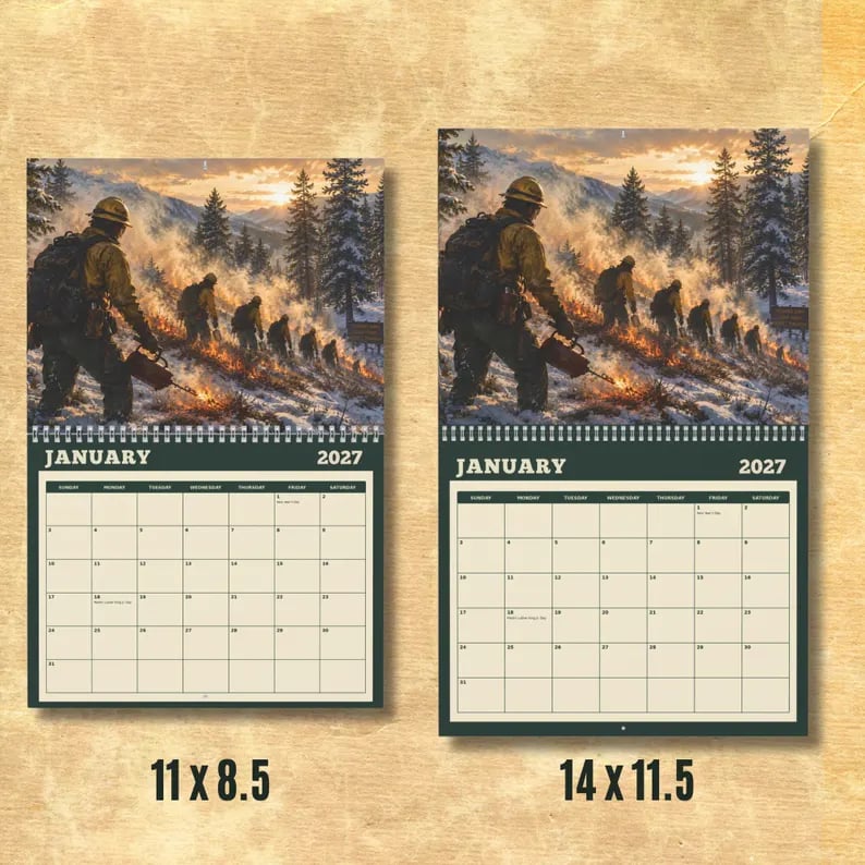 📅2027 Wildland Firefighter Calendar, Wildfire Wall Calendar, Fire Crew and Aerial Firefighting Art, Firefighter Gift
