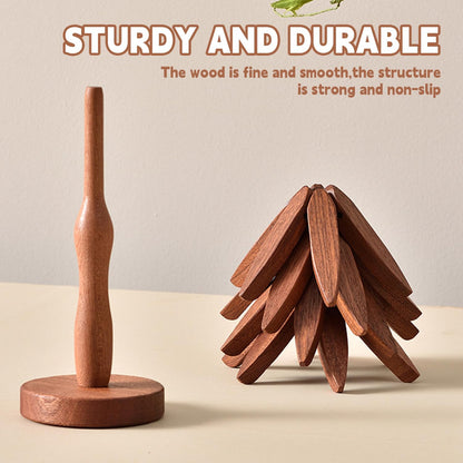 Christmas Tree Trivet Set 🎄 4 Natural Walnut Wood Heat Mats with Festive Display Stand 🎁 50% Off Early Holiday Deal