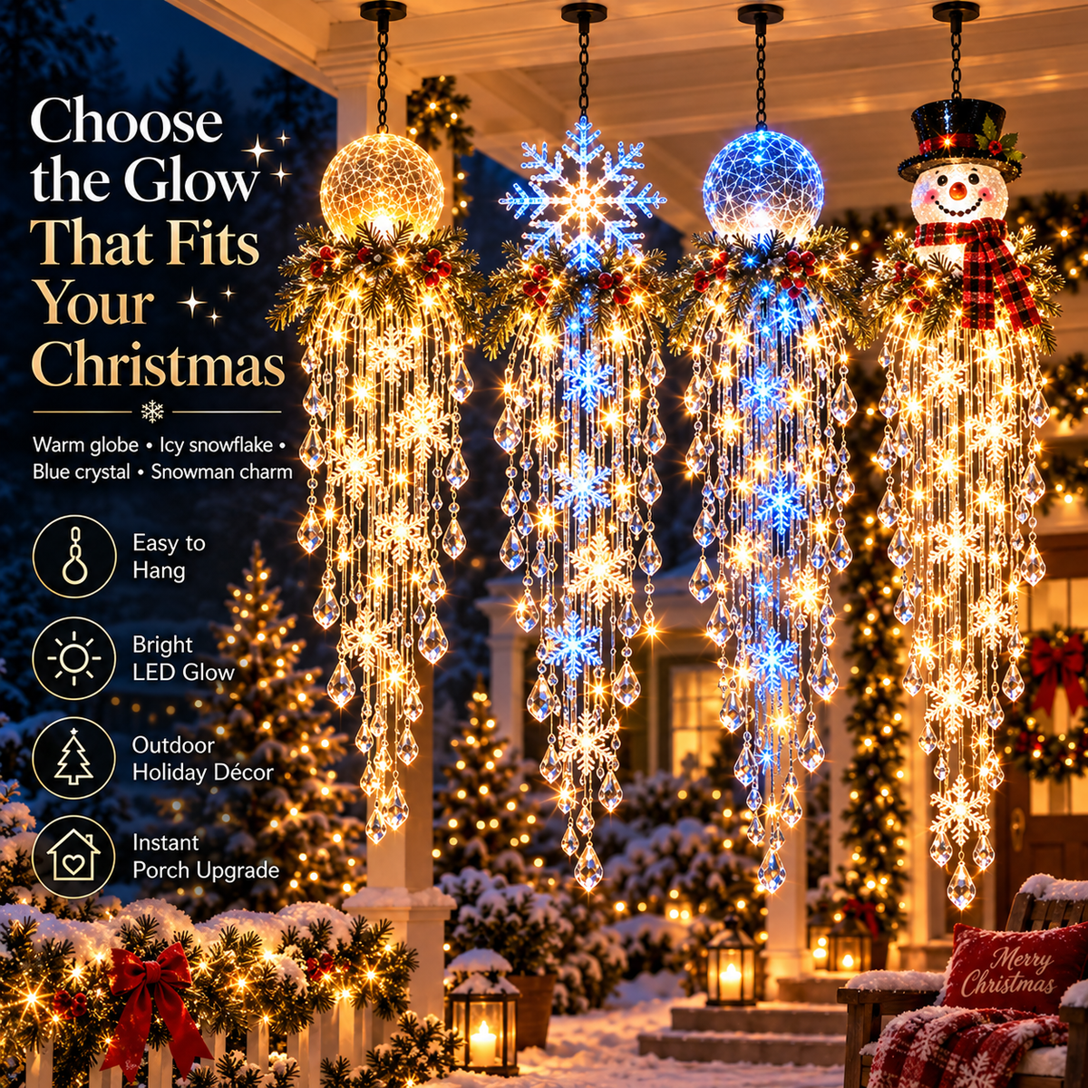 Crystal Cascade Christmas Light™ – Hanging Snowflake & Crystal LED Porch Décor ✨❄️