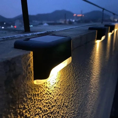 🌞 Solar LED Step & Pathway Lights – Weatherproof Black Wall Lamps with Warm Glow | Buy 2, Get 2 Free 🔥