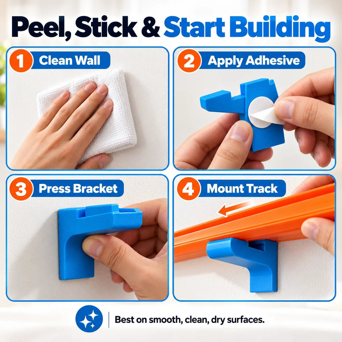 🌹Wall-Mounted Toy Car Track Brackets (5/10 Pack) – No-Drill Adhesive Holders for Elevated Racing Fun 🏎️🚀