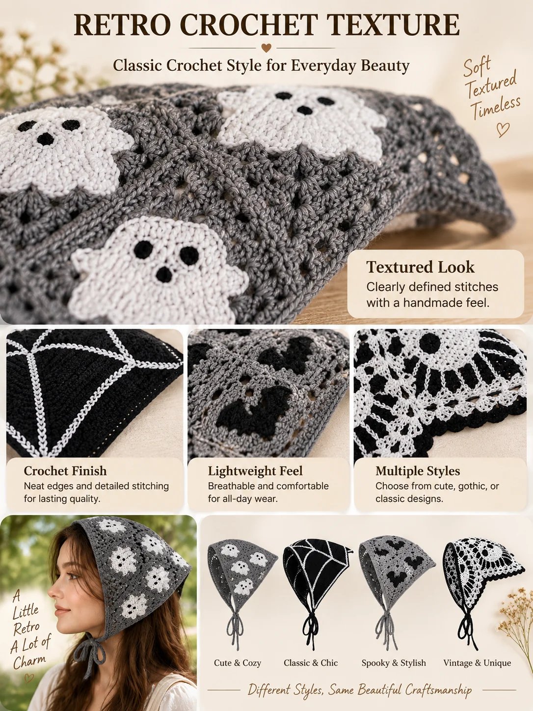 🔥HOT SALE🔥🎃 Halloween Style Deal – Boho Ghost Print Head Scarf 👻 Cute Seasonal Hair Accessory for Festive Looks 🦇