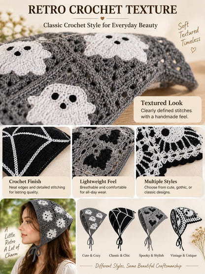 🔥HOT SALE🔥🎃 Halloween Style Deal – Boho Ghost Print Head Scarf 👻 Cute Seasonal Hair Accessory for Festive Looks 🦇